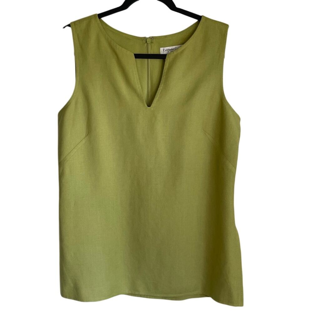 Coldwater Creek Linen Blend Sleeveless Tunic Top Chartreuse Sz MP Lined Chic